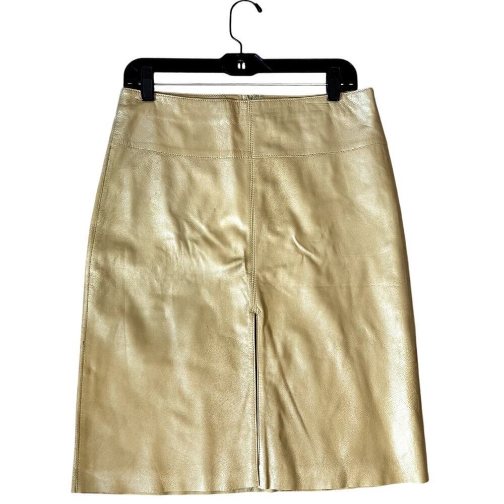 Vintage Y2K Leather Gold Yellow BEBE Knee-Length Skirt Size 8 - Picture 2 of 7